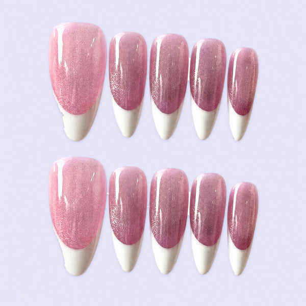 Rose Pearl Mist Pink Pearl French Press-On Nails Handmade 10pc