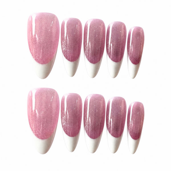 Rose Pearl Mist Pink Pearl French Press-On Nails Handmade 10pc