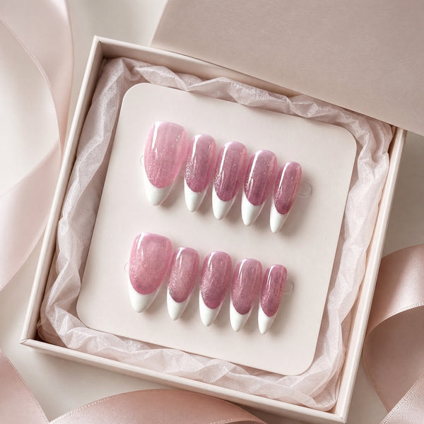 Rose Pearl Mist Pink Pearl French Press-On Nails Handmade 10pc