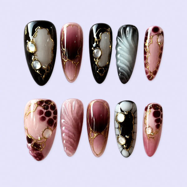 Burgundy Leopard Pearl Press-On Nails - Wine Animal Print