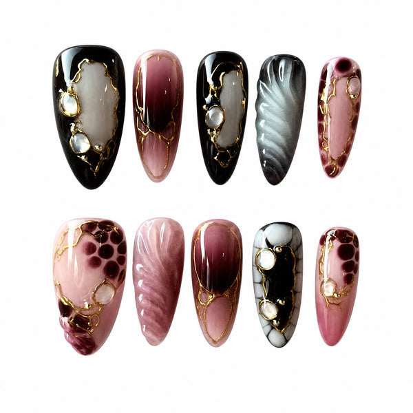 Burgundy Leopard Pearl Press-On Nails - Wine Animal Print