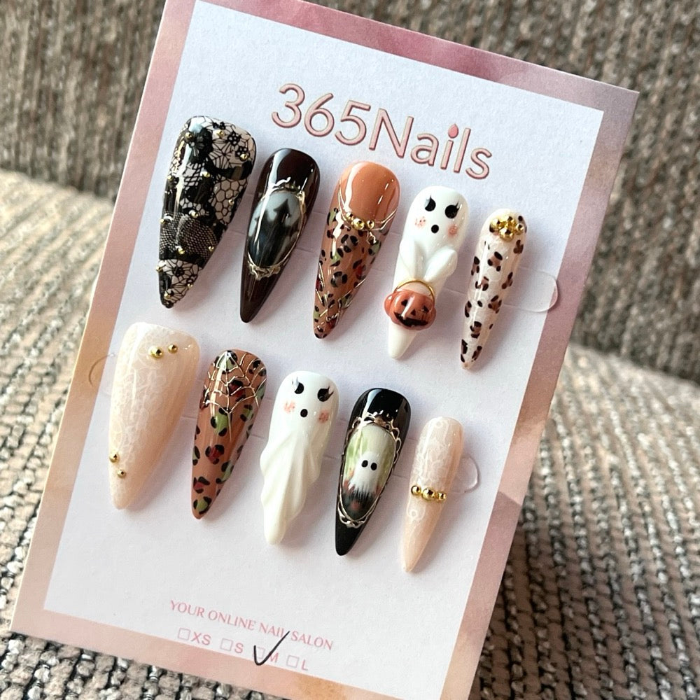 Monochrome Leopard Pearl - Black White Animal Print Press-On Nails