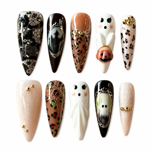 Monochrome Leopard Pearl Black White Animal Print Press-On Nails
