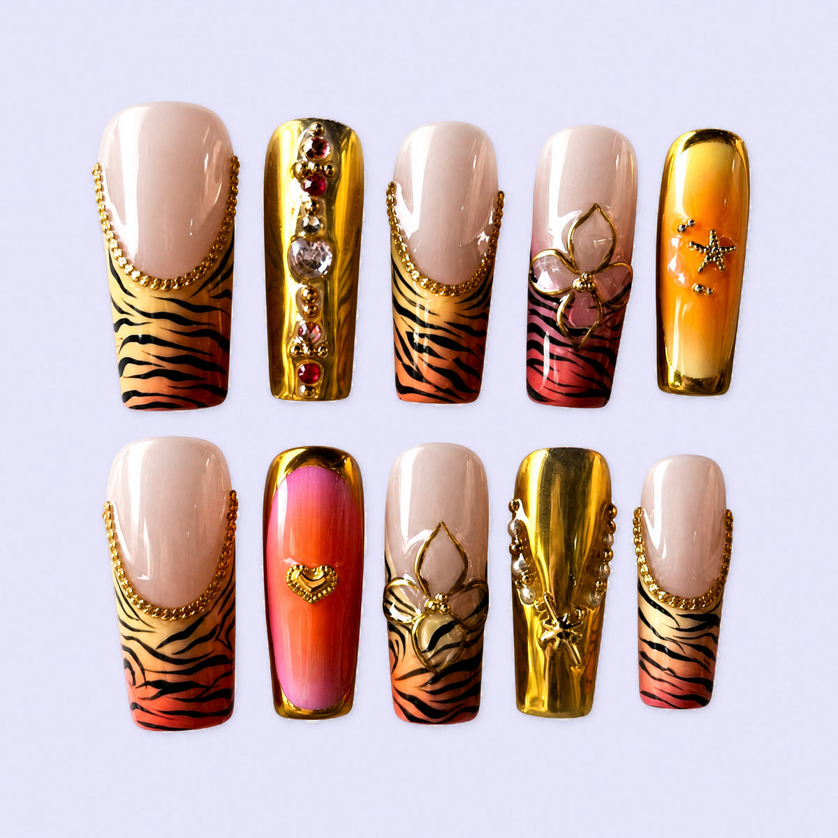 Amber Tiger Glow Orange Gold Animal Print Press-On Nails