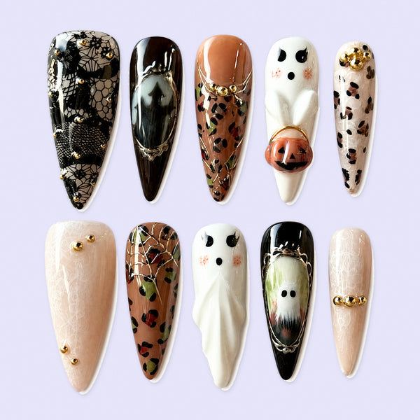Monochrome Leopard Pearl Black White Animal Print Press-On Nails
