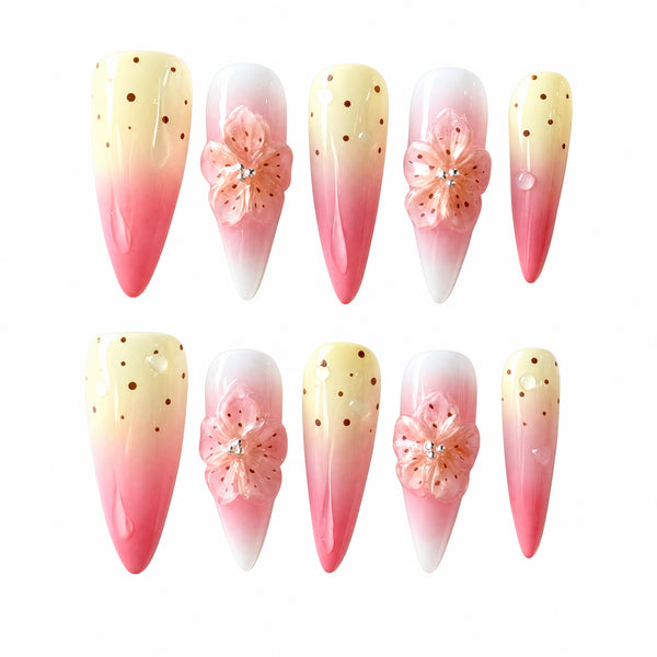 Peach Star Sprinkle Pastel Star Press-On Nails - Handmade 10pc Set