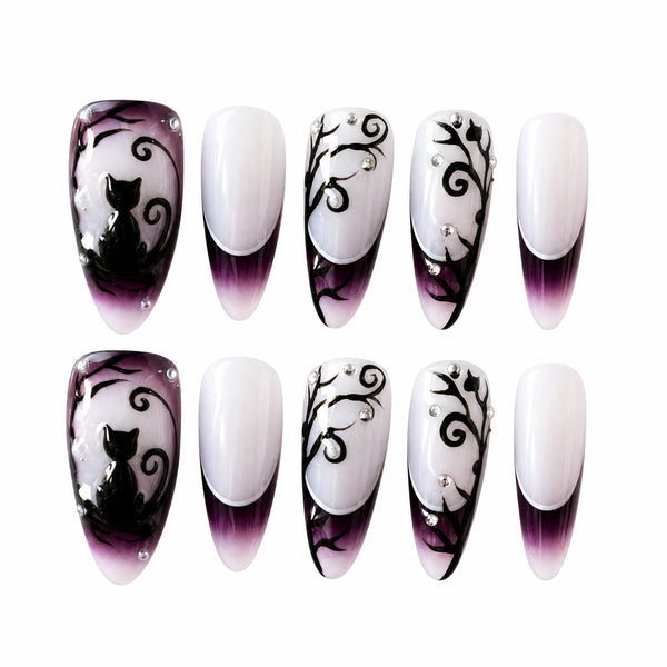 Black White Butterfly Press-On Nails – Lace Handmade 10pc Set