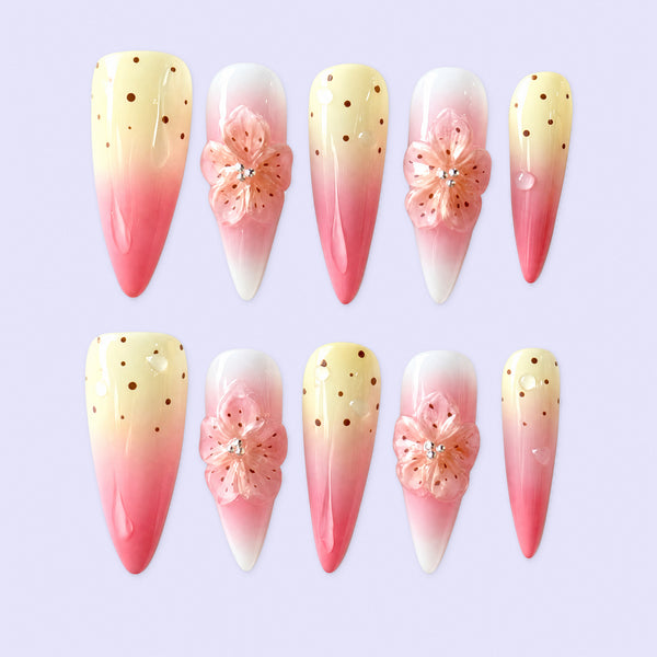 Peach Star Sprinkle Pastel Star Press-On Nails - Handmade 10pc Set