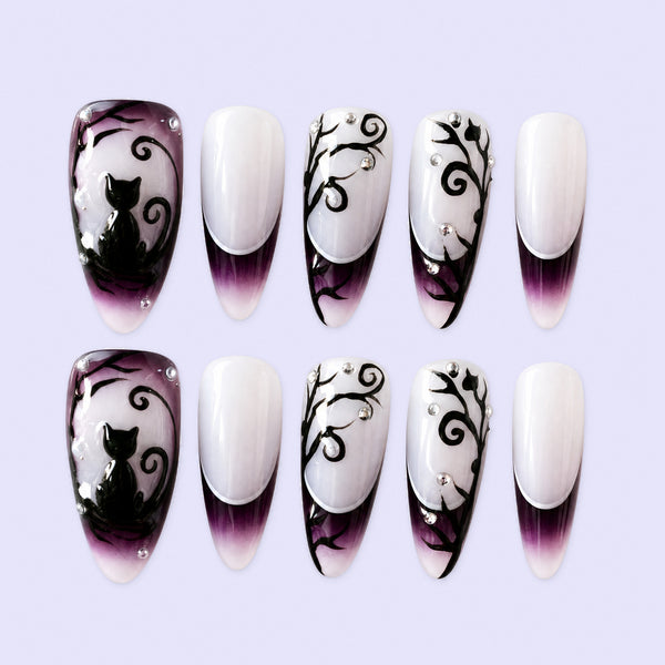 Black White Butterfly Press-On Nails – Lace Handmade 10pc Set