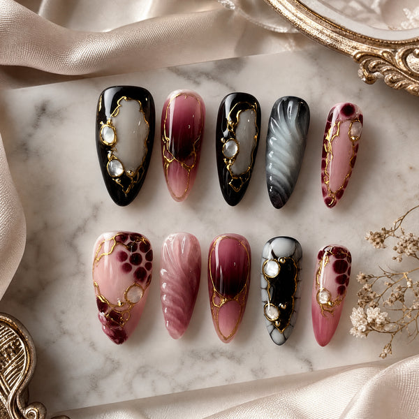 Burgundy Leopard Pearl Press-On Nails - Wine Animal Print